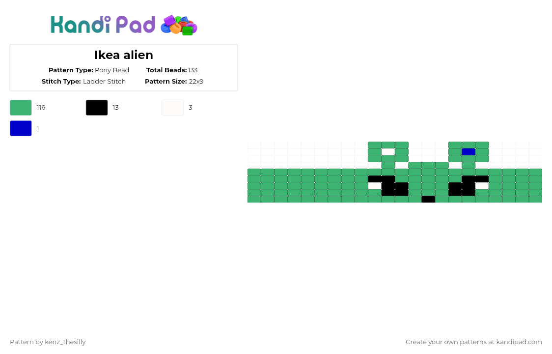 Ikea alien - Pony Bead Pattern by kenz_thesilly on Kandi Pad - green,ikea,alien