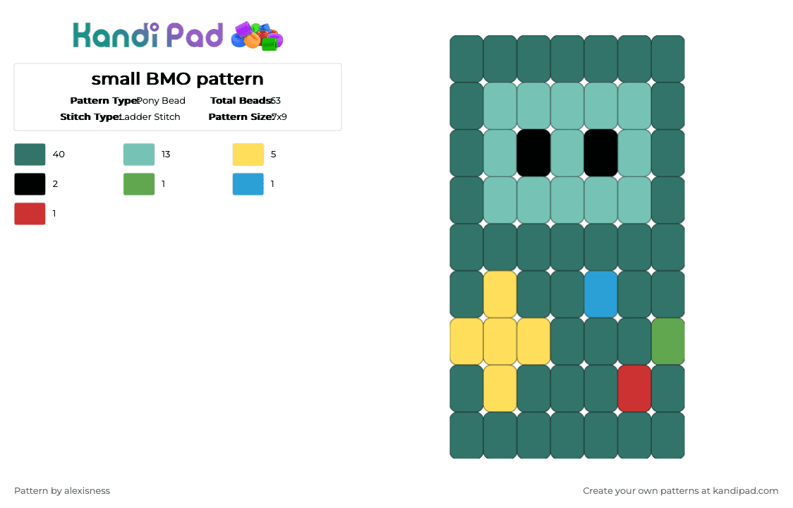 small BMO pattern - Pony Bead Pattern by alexisness on Kandi Pad - teal