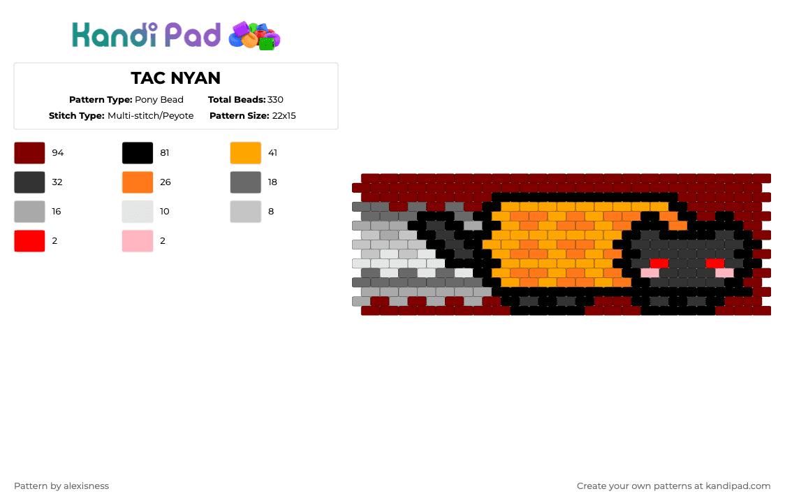 TAC NYAN - Pony Bead Pattern by alexisness on Kandi Pad - orange,brown