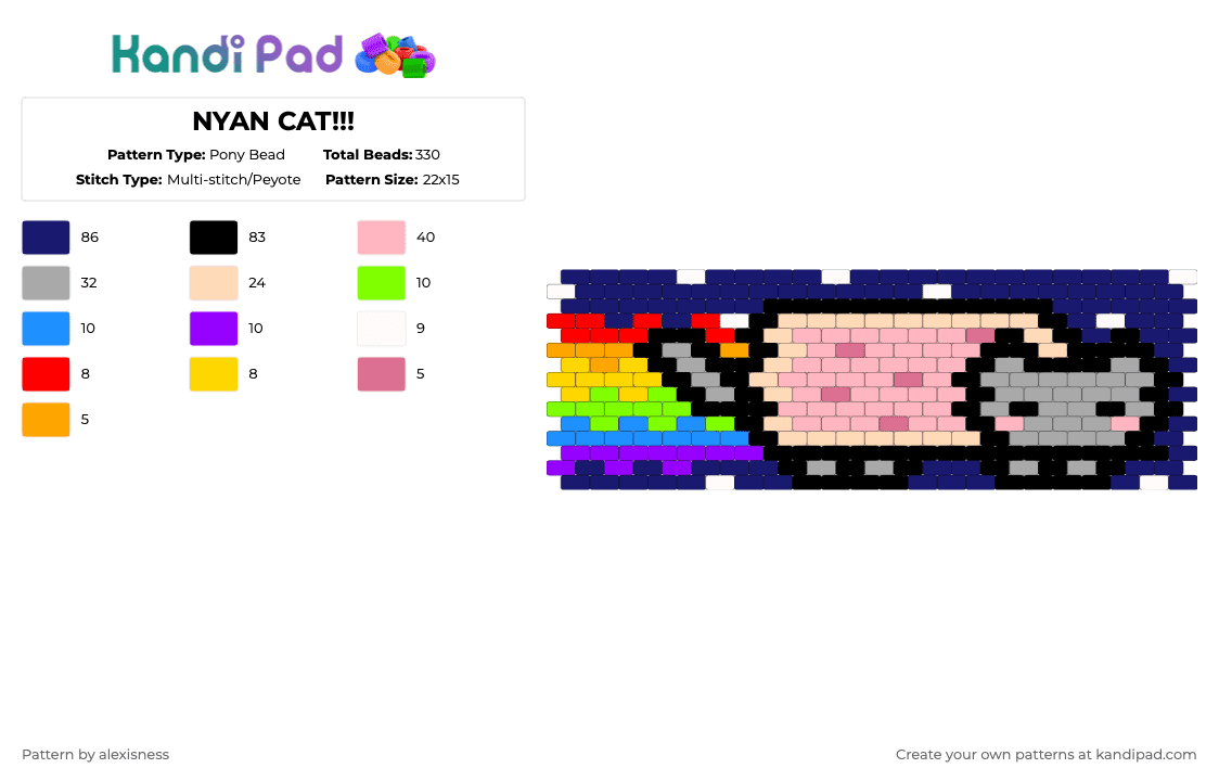 NYAN CAT!!! - Pony Bead Pattern by alexisness on Kandi Pad - purple,beige,pink