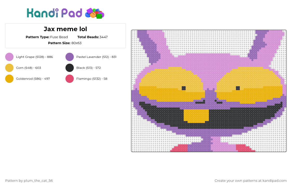 Jax meme lol - Fuse Bead Pattern by plum_the_cat_56 on Kandi Pad - pink,jax,the amazing digital circus,character