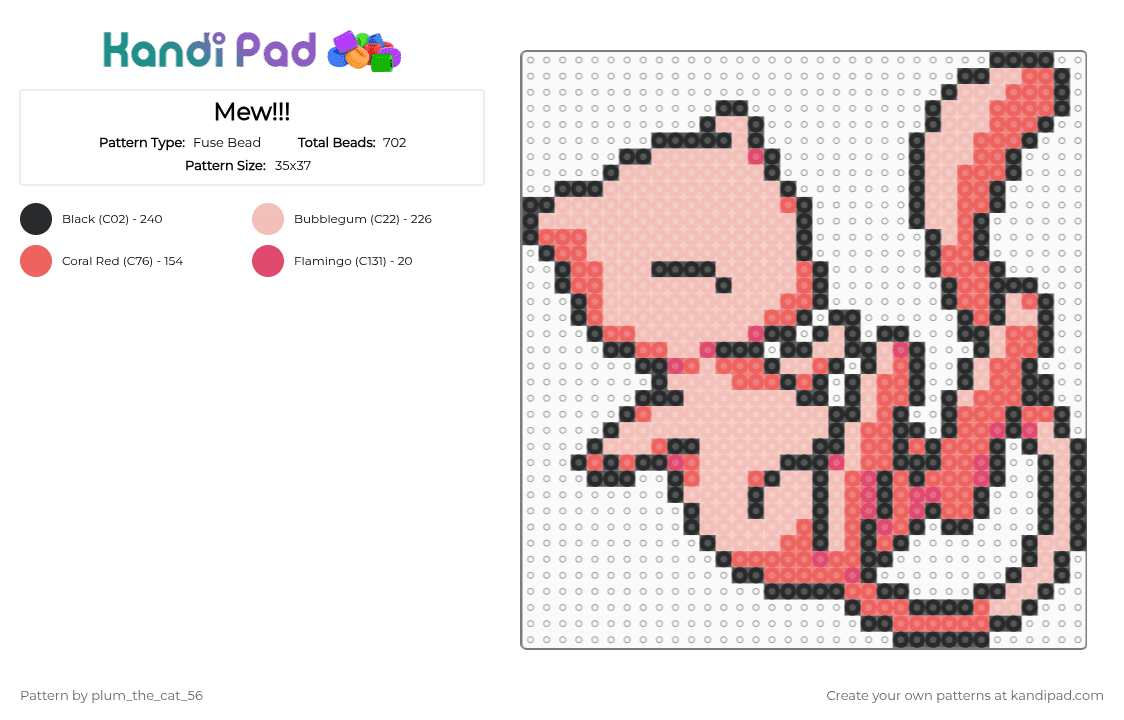 Mew!!! - Fuse Bead Pattern by plum_the_cat_56 on Kandi Pad - beige,red