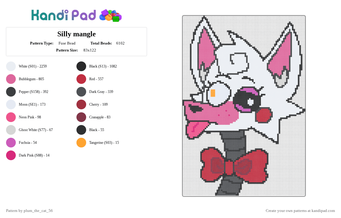 Silly mangle - Fuse Bead Pattern by plum_the_cat_56 on Kandi Pad - white,red,pink