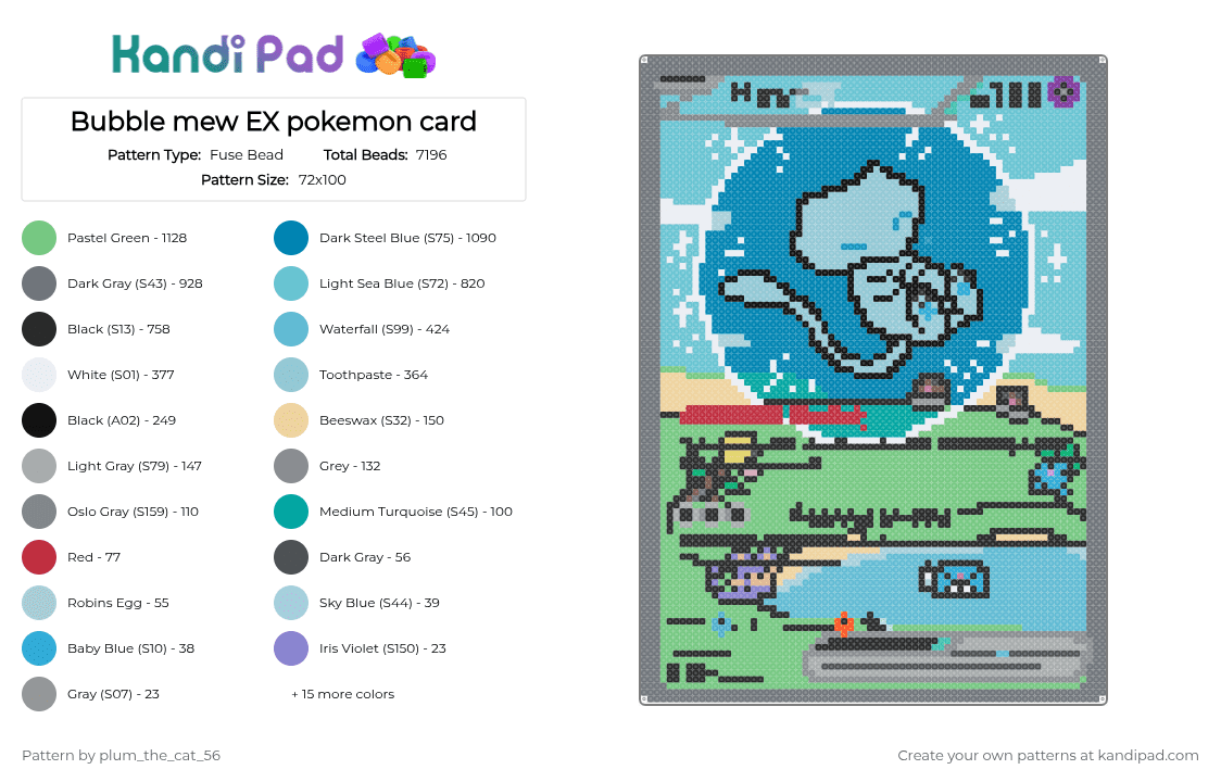 Bubble mew EX pokemon card - Fuse Bead Pattern by plum_the_cat_56 on Kandi Pad - light blue,gray,teal,pokemon,card,anime