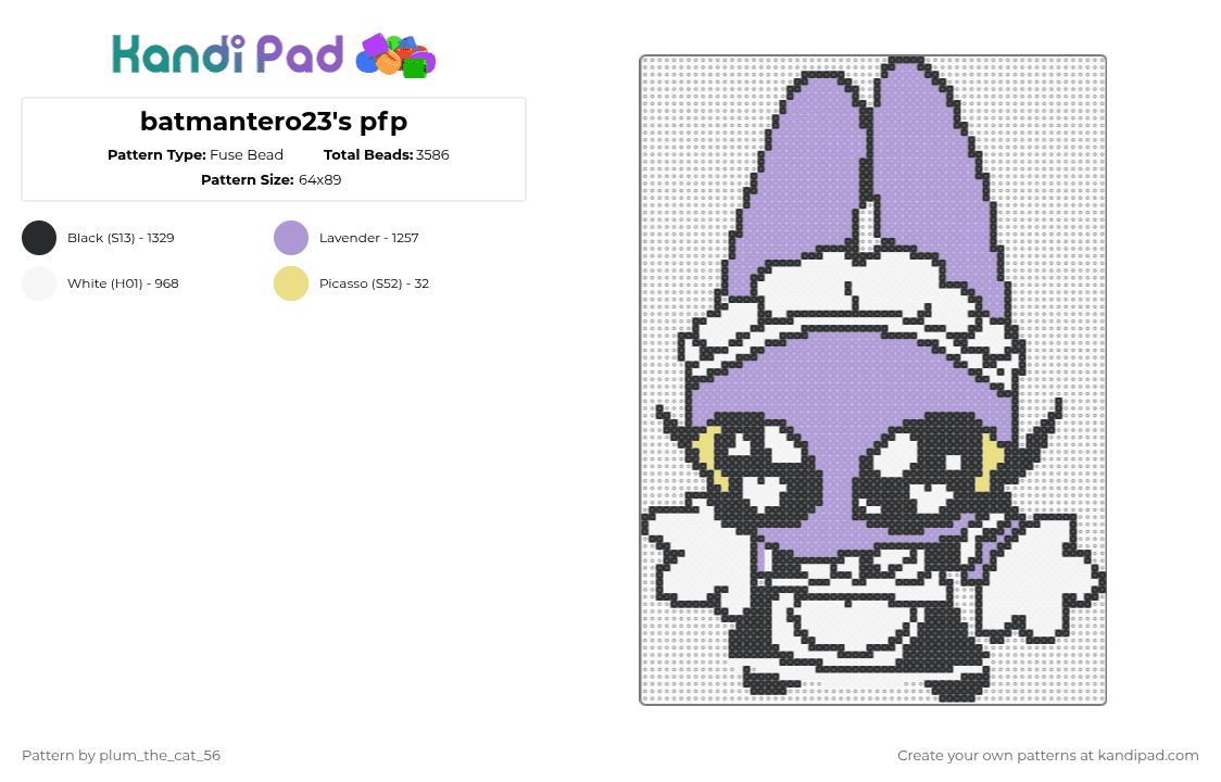 batmantero23\'s pfp - Fuse Bead Pattern by plum_the_cat_56 on Kandi Pad - pink