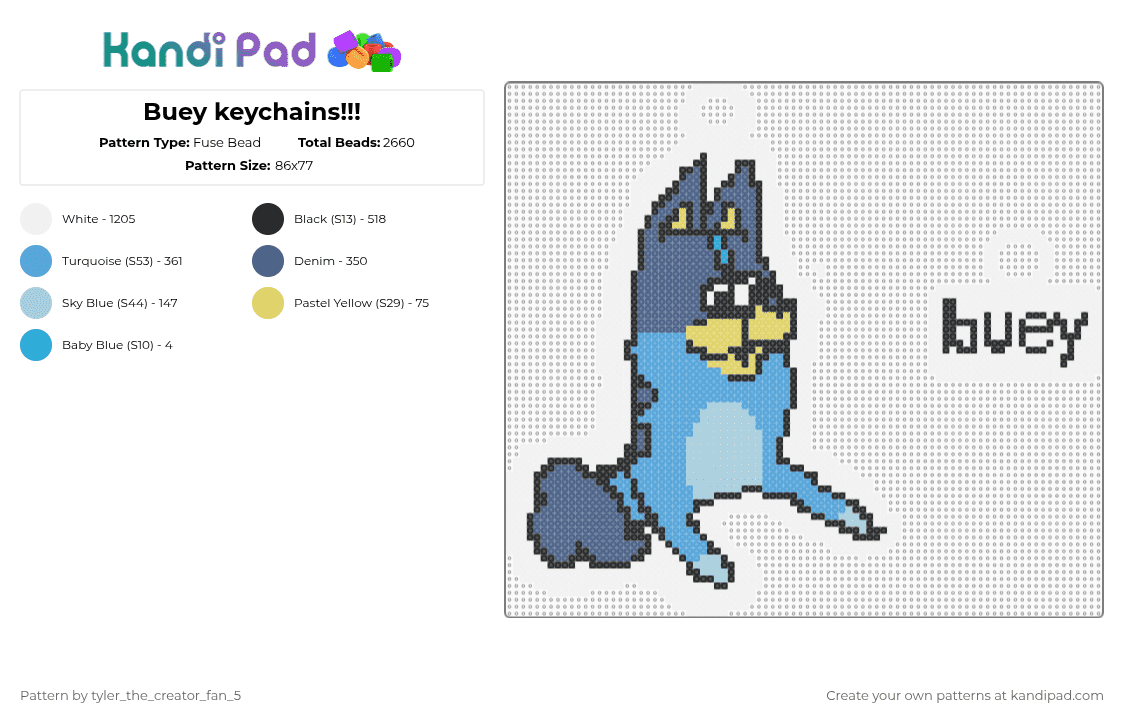 Buey keychains!!! - Fuse Bead Pattern by plum_the_cat_56 on Kandi Pad - white,light blue,blue,bluey,character,tv show