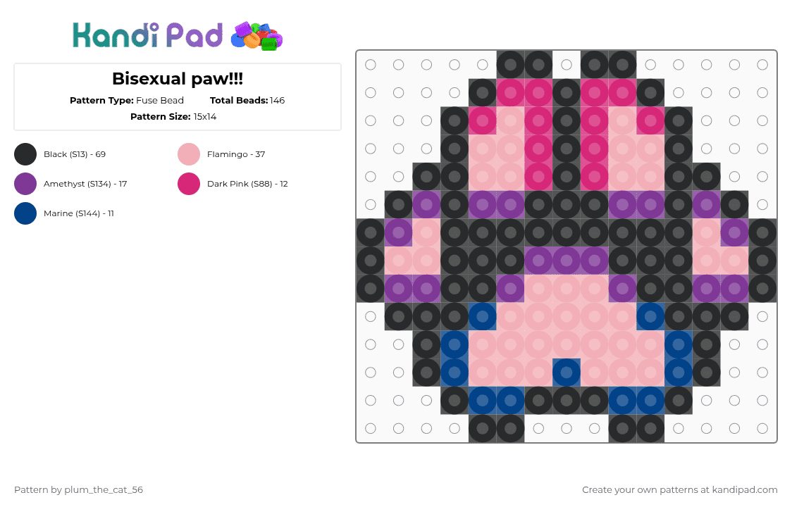 Bisexual paw!!! - Fuse Bead Pattern by plum_the_cat_56 on Kandi Pad - pink,beige,pride