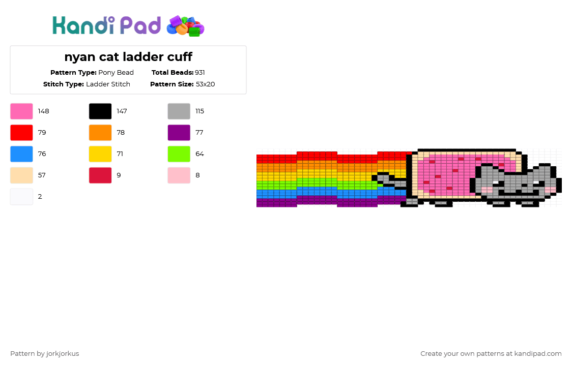 nyan cat ladder cuff - Pony Bead Pattern by jorkjorkus on Kandi Pad - beige,pink