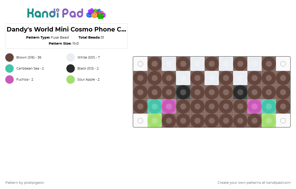 Dandy\'s World Mini Cosmo Phone Charm - Fuse Bead Pattern by pixelpigeon on Kandi Pad - brown