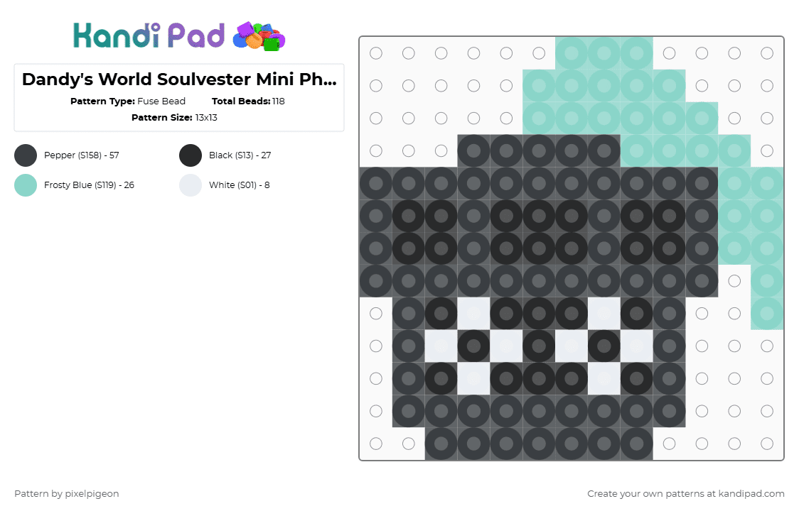 Dandy\'s World Soulvester Mini Phone Charm - Fuse Bead Pattern by pixelpigeon on Kandi Pad - black,light blue