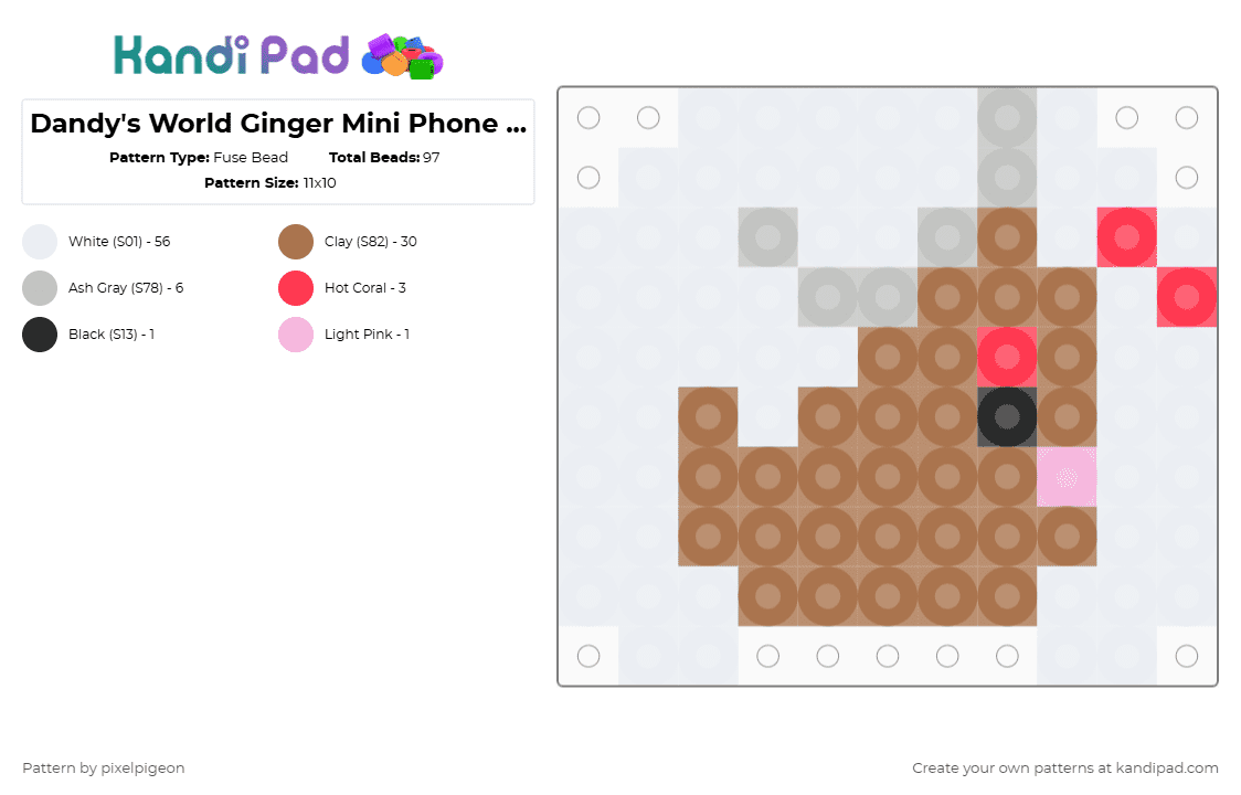 Dandy\'s World Ginger Mini Phone Charm - Fuse Bead Pattern by pixelpigeon on Kandi Pad - white,tan