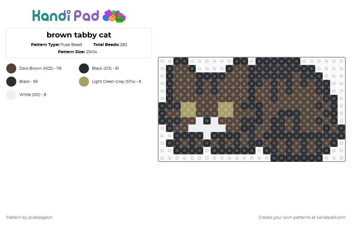 brown tabby cat - Fuse Bead Pattern by pixelpigeon on Kandi Pad - brown