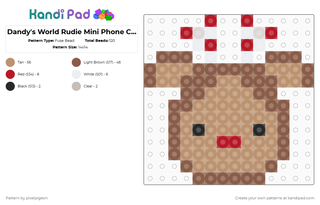 Dandy\'s World Rudie Mini Phone Charm - Fuse Bead Pattern by pixelpigeon on Kandi Pad - tan,beige