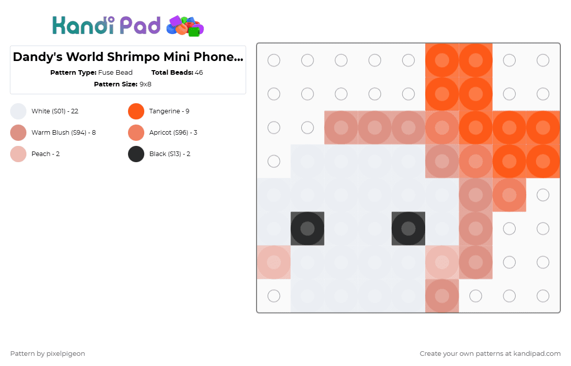 Dandy\'s World Shrimpo Mini Phone Charm - Fuse Bead Pattern by pixelpigeon on Kandi Pad - beige,orange