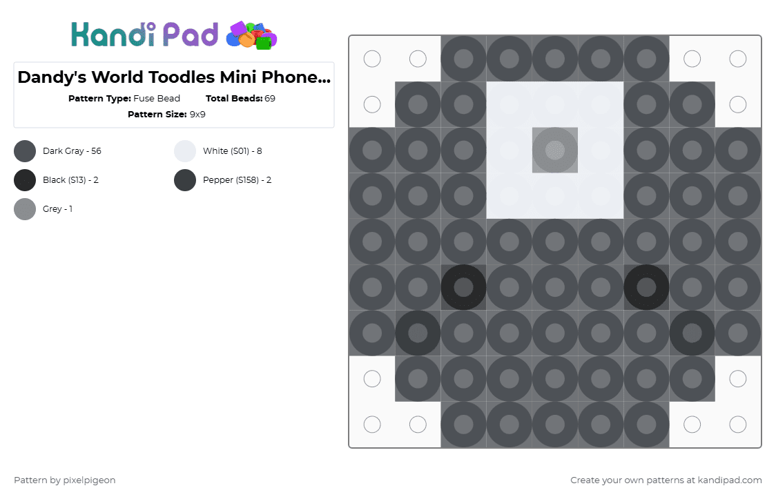 Dandy\'s World Toodles Mini Phone Charm - Fuse Bead Pattern by pixelpigeon on Kandi Pad - gray