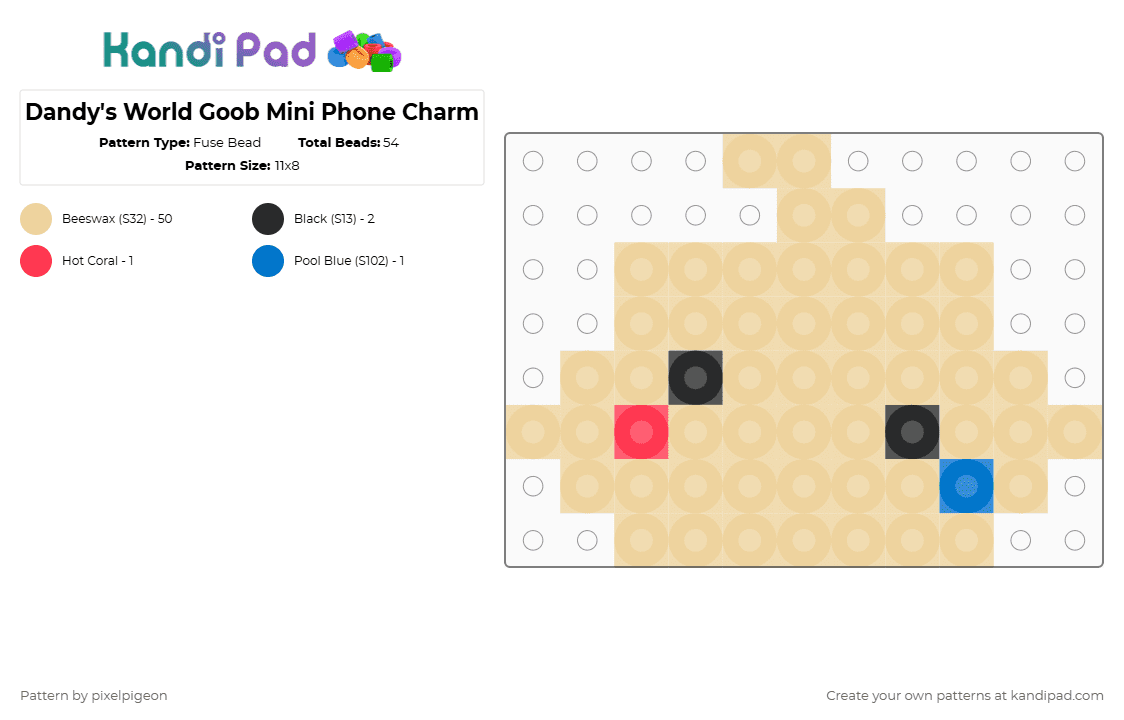 Dandy\'s World Goob Mini Phone Charm - Fuse Bead Pattern by pixelpigeon on Kandi Pad - beige