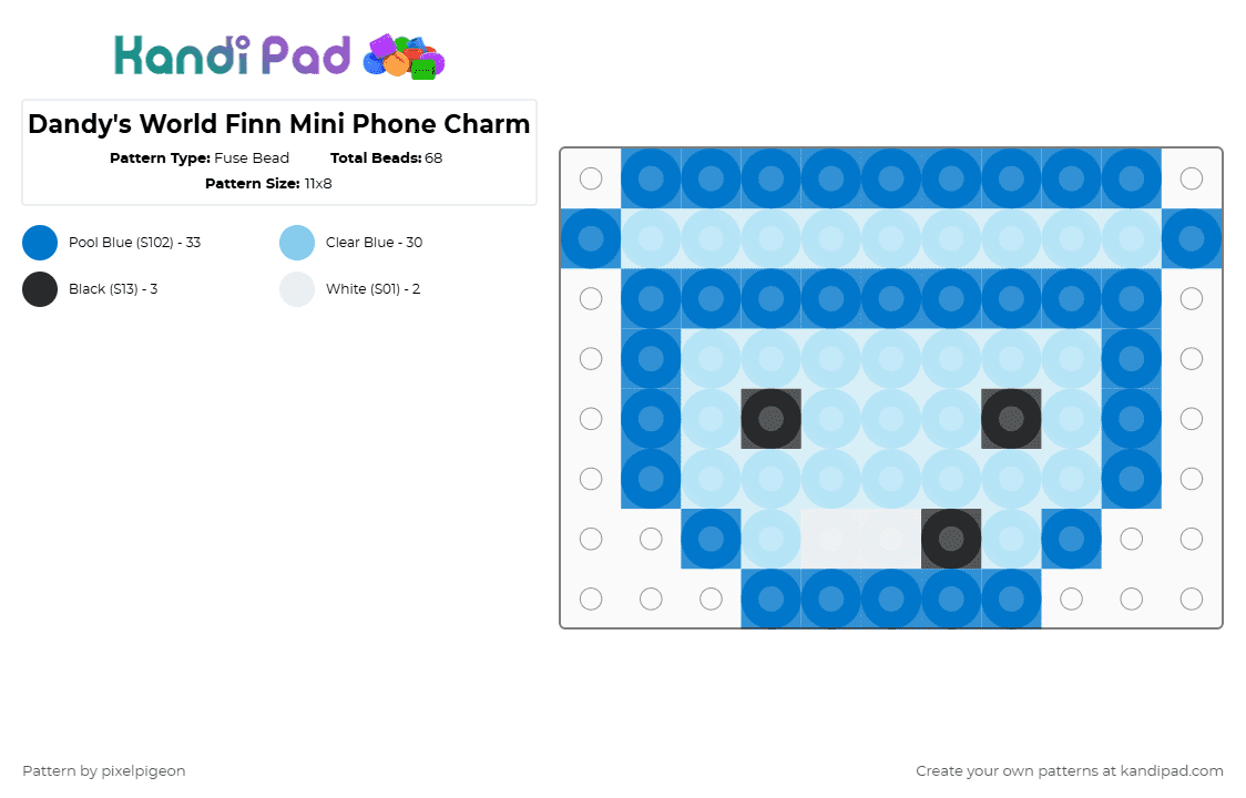 Dandy\'s World Finn Mini Phone Charm - Fuse Bead Pattern by pixelpigeon on Kandi Pad - blue,light blue
