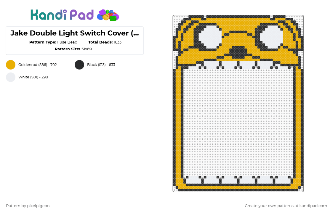 Jake Double Light Switch Frame (2.6mm beads) - Fuse Bead Pattern by pixelpigeon on Kandi Pad - white,orange,jake,adventuretime,dog,lightswitch