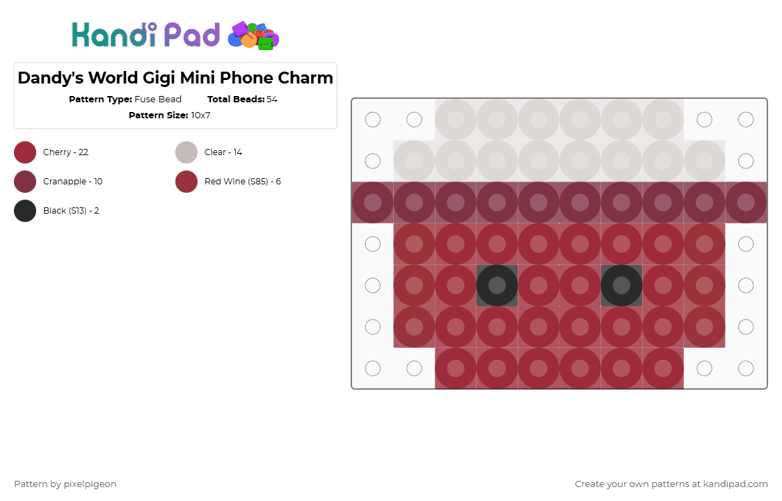 Dandy\'s World Gigi Mini Phone Charm - Fuse Bead Pattern by pixelpigeon on Kandi Pad - red