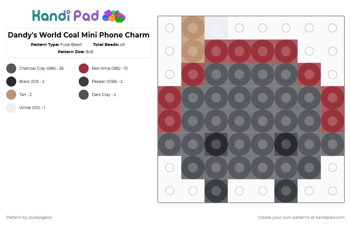 Dandy\'s World Coal Mini Phone Charm - Fuse Bead Pattern by pixelpigeon on Kandi Pad - gray