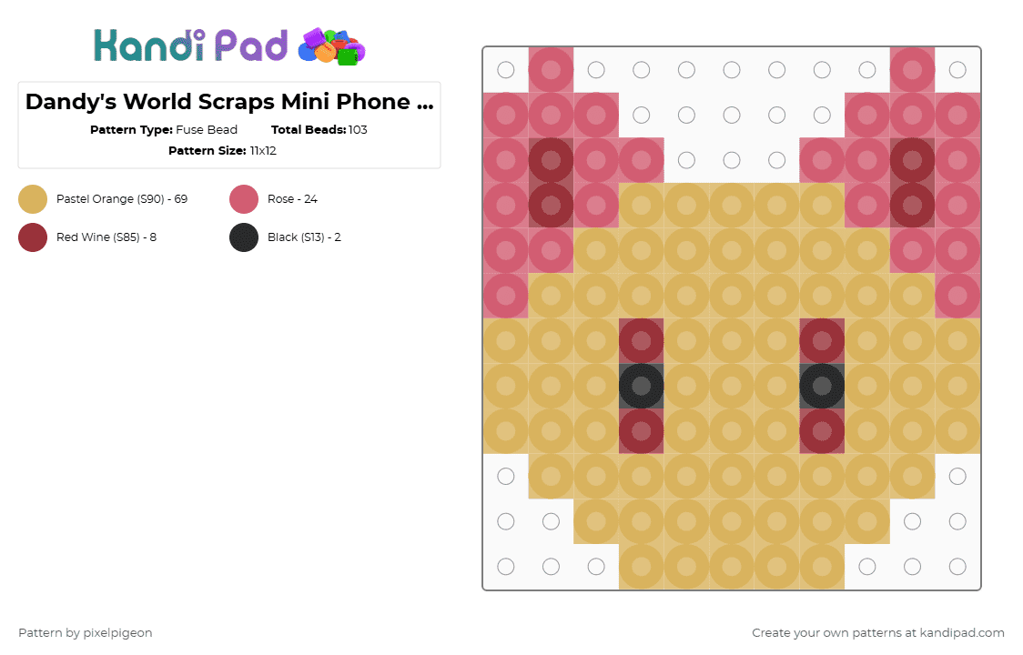 Dandy\'s World Scraps Mini Phone Charm - Fuse Bead Pattern by pixelpigeon on Kandi Pad - orange,red