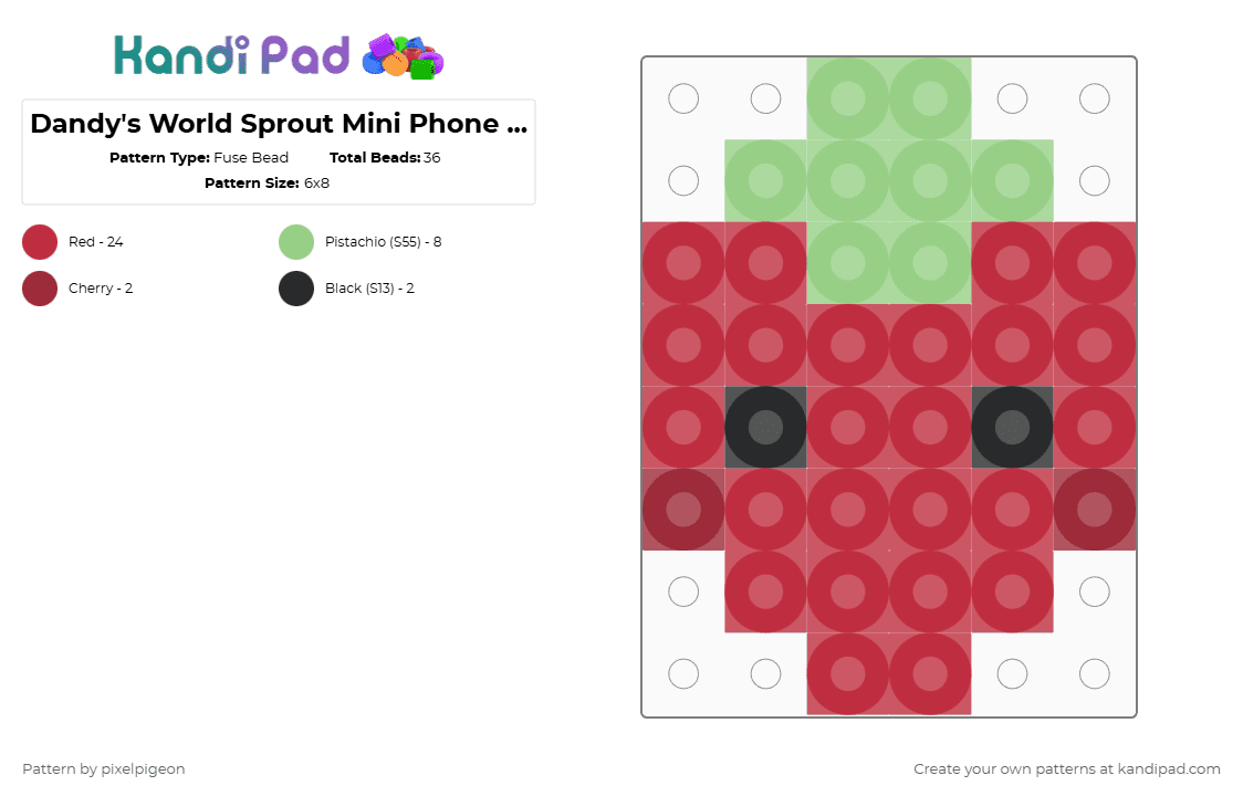 Dandy\'s World Sprout Mini Phone Charm - Fuse Bead Pattern by pixelpigeon on Kandi Pad - red