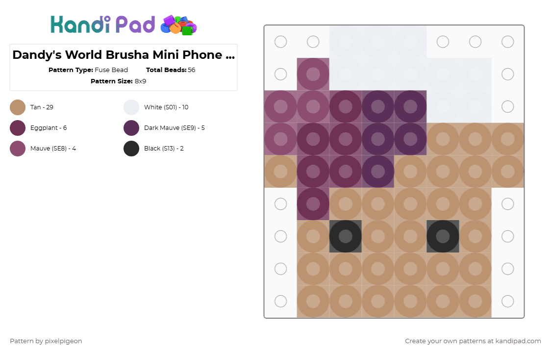 Dandy\'s World Brusha Mini Phone Charm - Fuse Bead Pattern by pixelpigeon on Kandi Pad - pink,beige