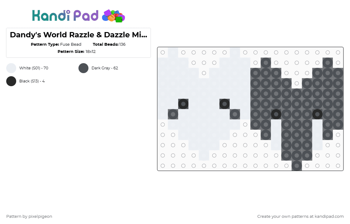 Dandy\'s World Razzle & Dazzle Mini Phone Charm - Fuse Bead Pattern by pixelpigeon on Kandi Pad - white,gray