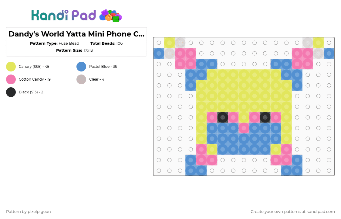 Dandy\'s World Yatta Mini Phone Charm - Fuse Bead Pattern by pixelpigeon on Kandi Pad - yellow,light blue