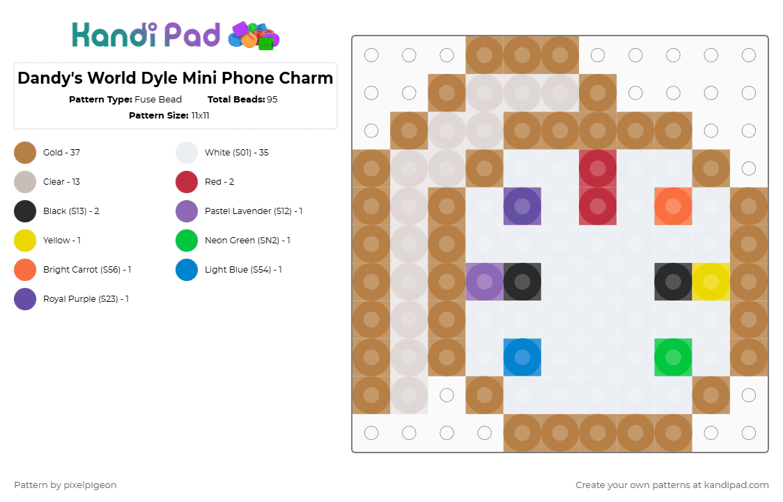 Dandy\'s World Dyle Mini Phone Charm - Fuse Bead Pattern by pixelpigeon on Kandi Pad - white,tan,beige