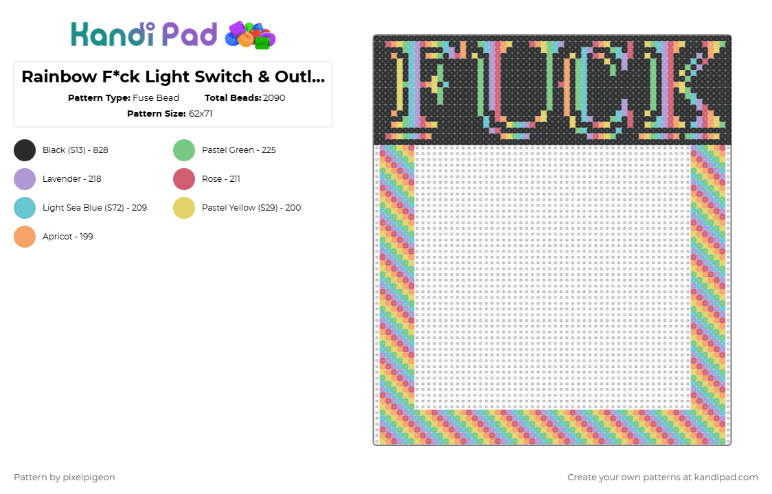 Rainbow F*ck Light Switch & Outlet Frame (2.6 beads) - Fuse Bead Pattern by pixelpigeon on Kandi Pad - red,light blue,yellow,colorful