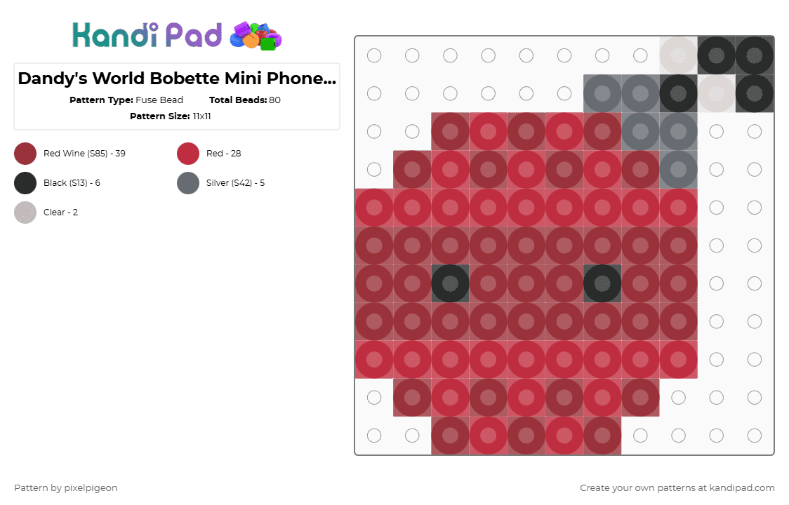 Dandy\'s World Bobette Mini Phone Charm - Fuse Bead Pattern by pixelpigeon on Kandi Pad - red