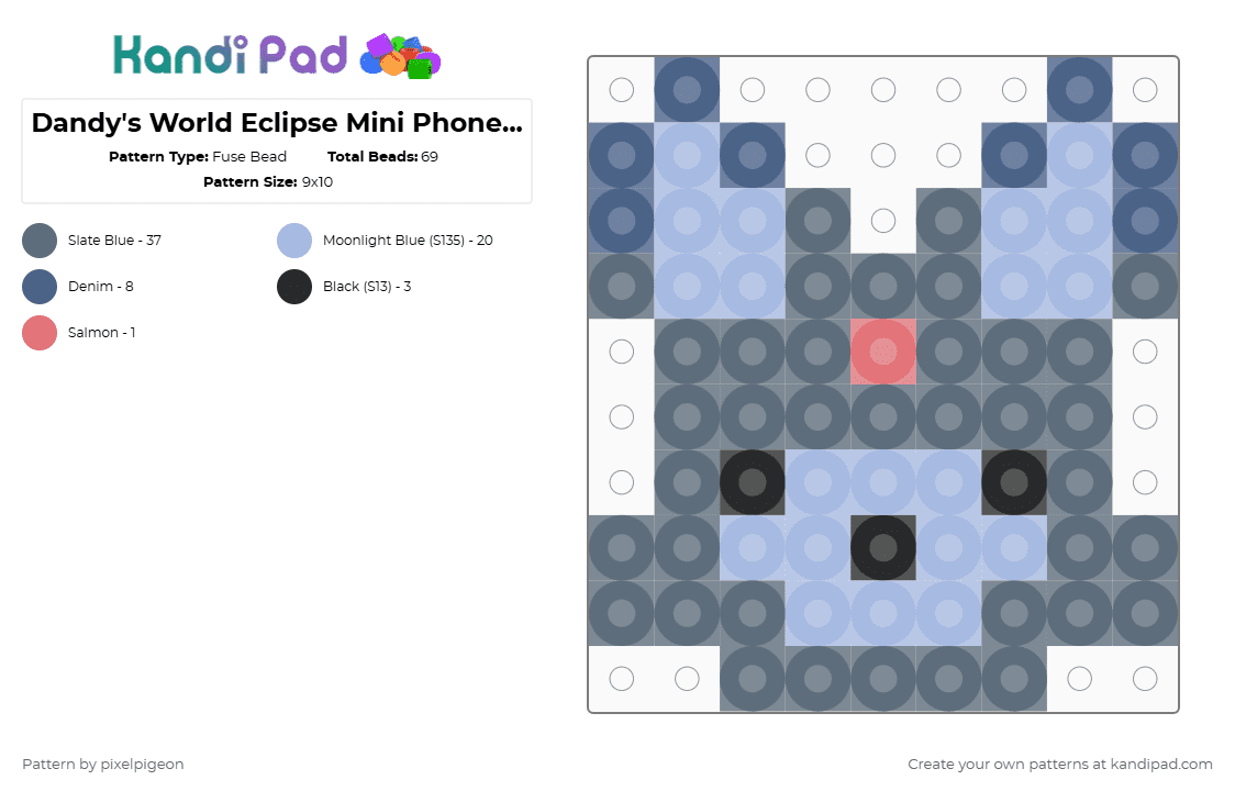 Dandy\'s World Eclipse Mini Phone Charm - Fuse Bead Pattern by pixelpigeon on Kandi Pad - gray,light blue