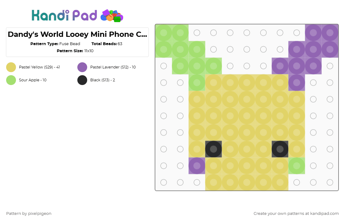 Dandy\'s World Looey Mini Phone Charm - Fuse Bead Pattern by pixelpigeon on Kandi Pad - yellow
