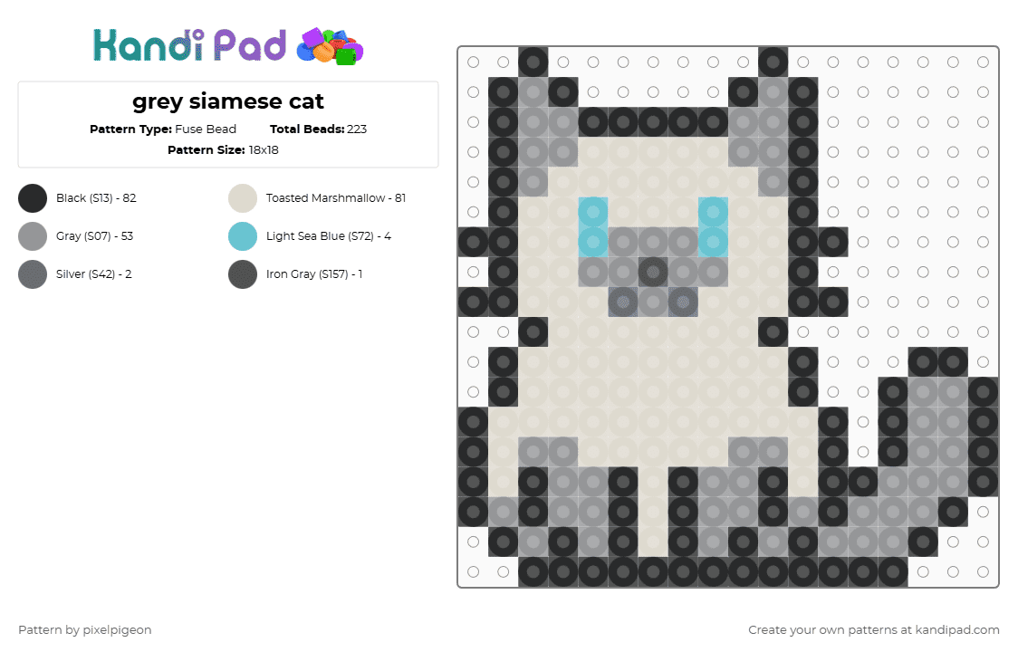 grey siamese cat - Fuse Bead Pattern by pixelpigeon on Kandi Pad - gray,beige