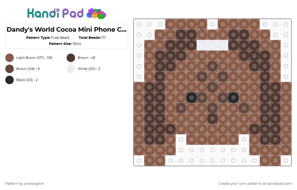 Dandy\'s World Cocoa Mini Phone Charm - Fuse Bead Pattern by pixelpigeon on Kandi Pad - tan,brown
