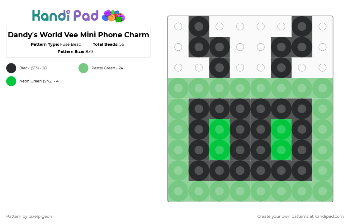 Dandy\'s World Vee Mini Phone Charm - Fuse Bead Pattern by pixelpigeon on Kandi Pad - teal