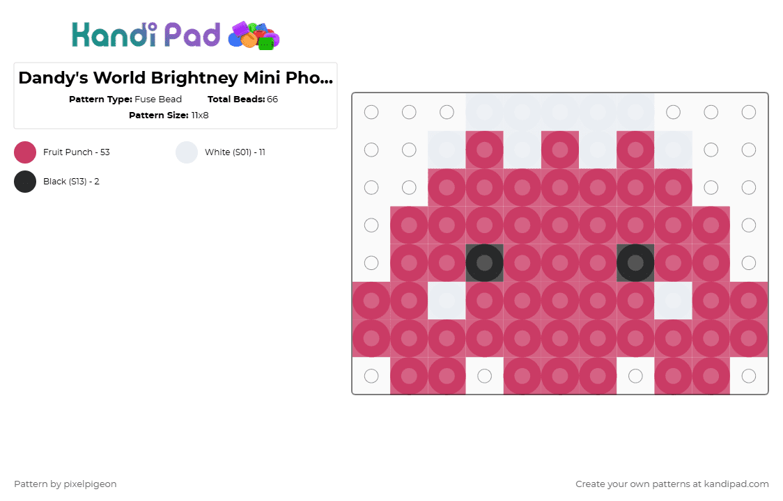 Dandy\'s World Brightney Mini Phone Charm - Fuse Bead Pattern by pixelpigeon on Kandi Pad - pink