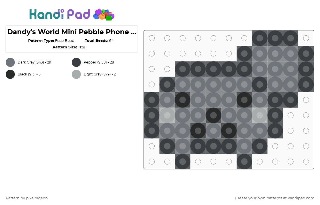 Dandy\'s World Mini Pebble Phone Charm - Fuse Bead Pattern by pixelpigeon on Kandi Pad - black,gray