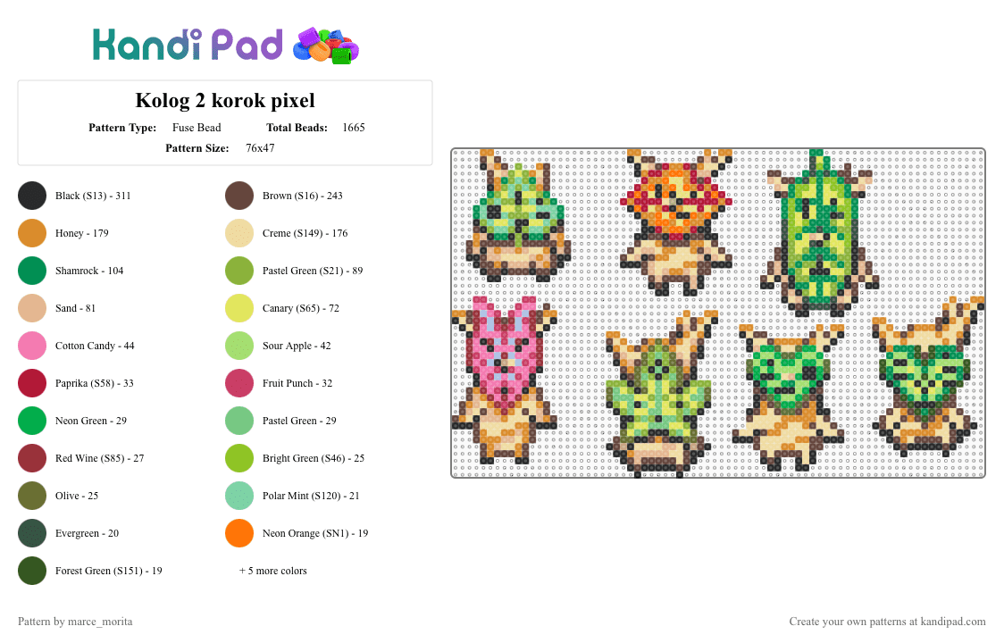 Kolog 2 korok pixel - Fuse Bead Pattern by marce_morita on Kandi Pad - orange,green,brown,beige