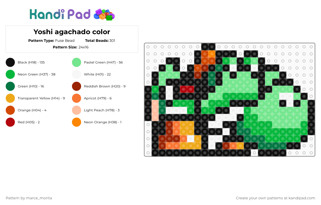 Yoshi agachado color - Fuse Bead Pattern by marce_morita on Kandi Pad - black,teal,green