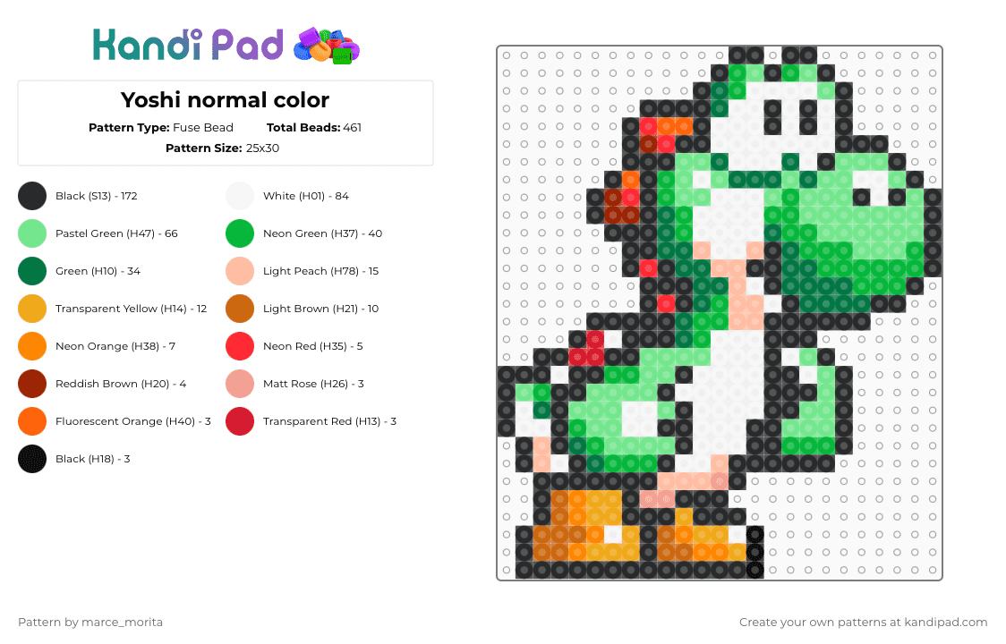 Yoshi Pattern Drawing Yoshi normal color Fuse Bead Pattern - Kandi Pad | Kandi Patterns, Fuse ...