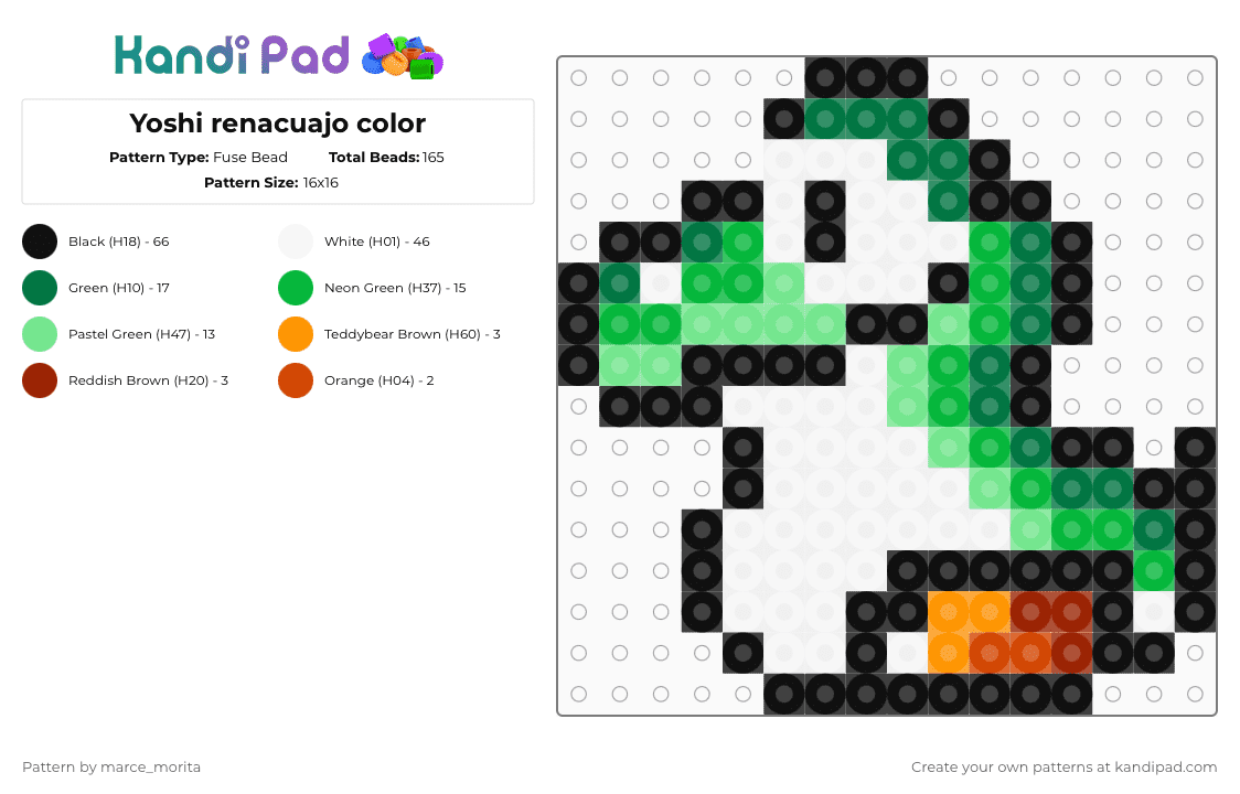Yoshi renacuajo color - Fuse Bead Pattern by marce_morita on Kandi Pad - green, teal, white