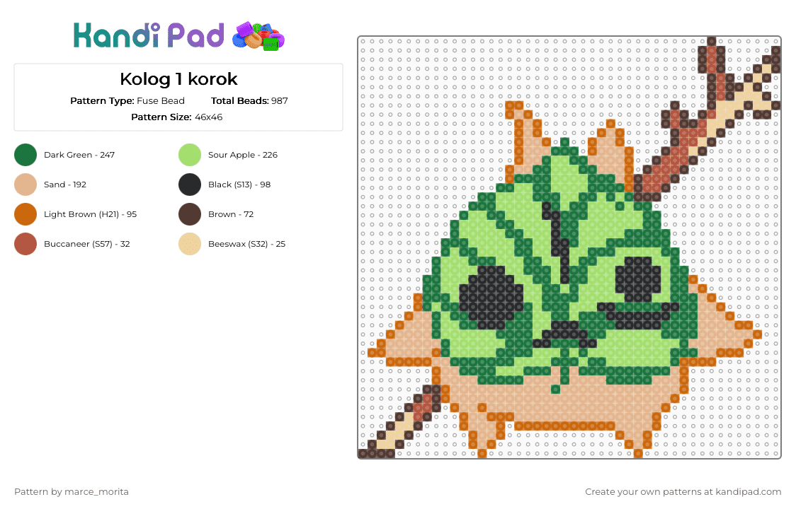 Kolog 1 korok - Fuse Bead Pattern by marce_morita on Kandi Pad - beige,green