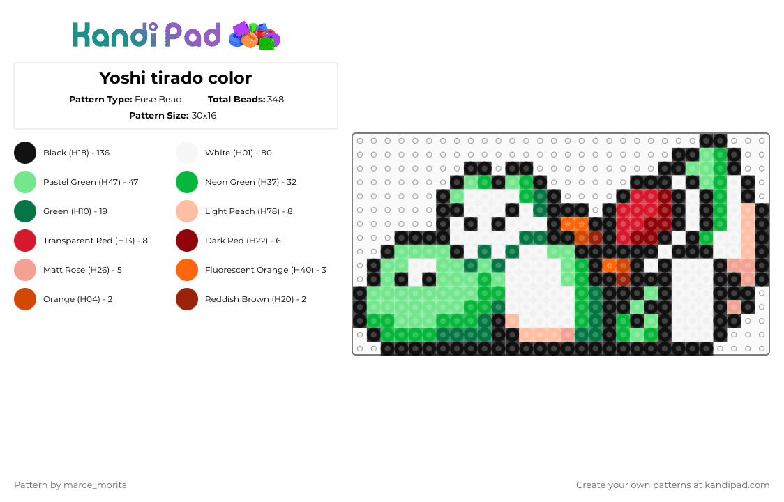 Yoshi tirado color - Fuse Bead Pattern by marce_morita on Kandi Pad - green, teal