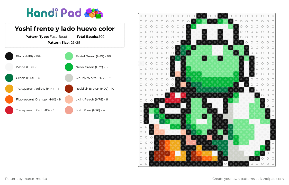 Yoshi frente y lado huevo color - Fuse Bead Pattern by marce_morita on Kandi Pad - teal,green