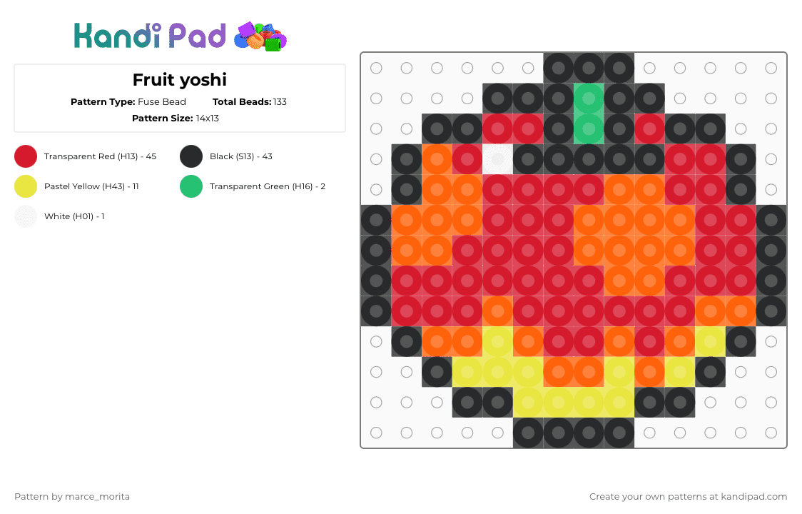Fruit yoshi - Fuse Bead Pattern by marce_morita on Kandi Pad - red,orange