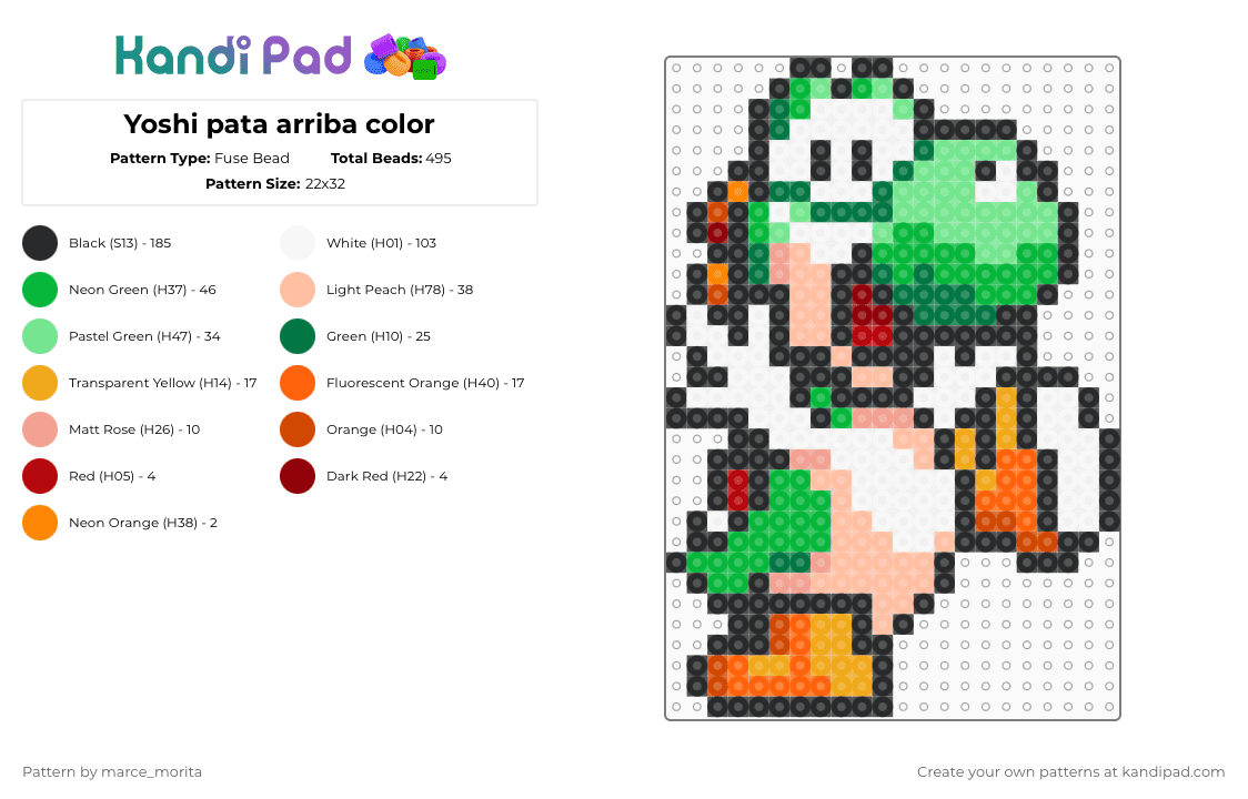 Yoshi pata arriba color - Fuse Bead Pattern by marce_morita on Kandi Pad - green,beige