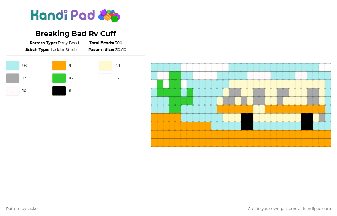 Breaking Bad Rv Cuff - Pony Bead Pattern by sol_arc on Kandi Pad - orange,light blue
