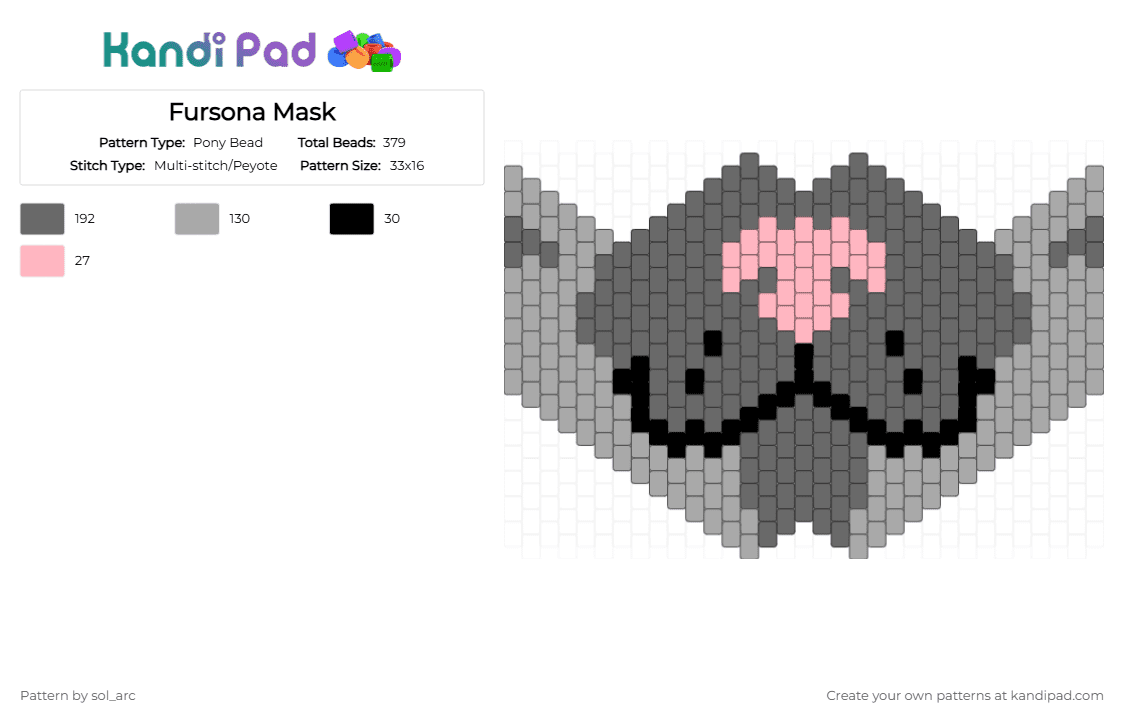 Fursona Mask - Pony Bead Pattern by sol_arc on Kandi Pad - gray,beige